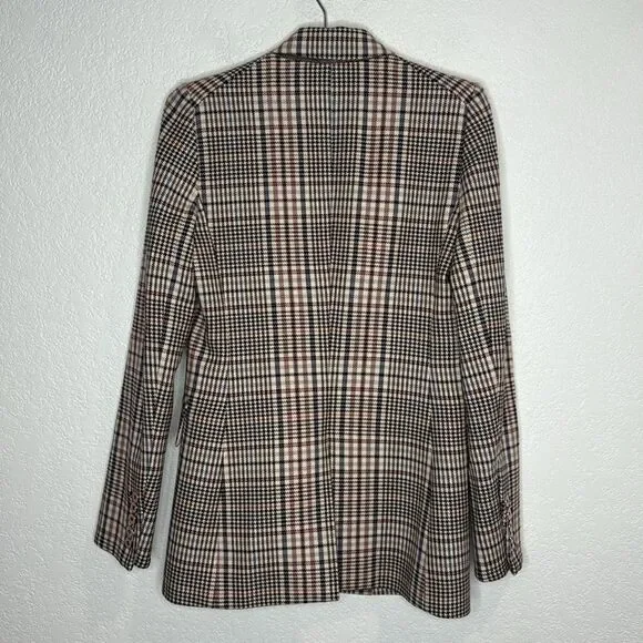 New Veronica Beard FULLER CHECK SINGLE-BUTTON DICKEY JACKET Cream Blue/ Rose Sz2